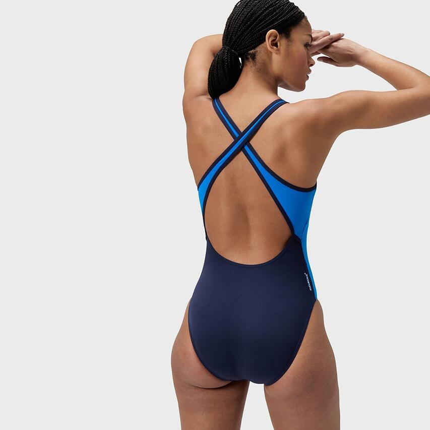 Dames High Neck X Back Badpak Splice Blauw 3/7