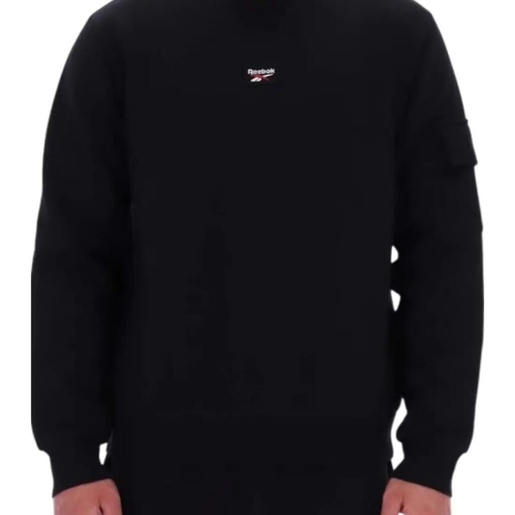 REEBOK Peter Cargo men's sweatshirt, black, cotton-blend, flap sleeve pocket.