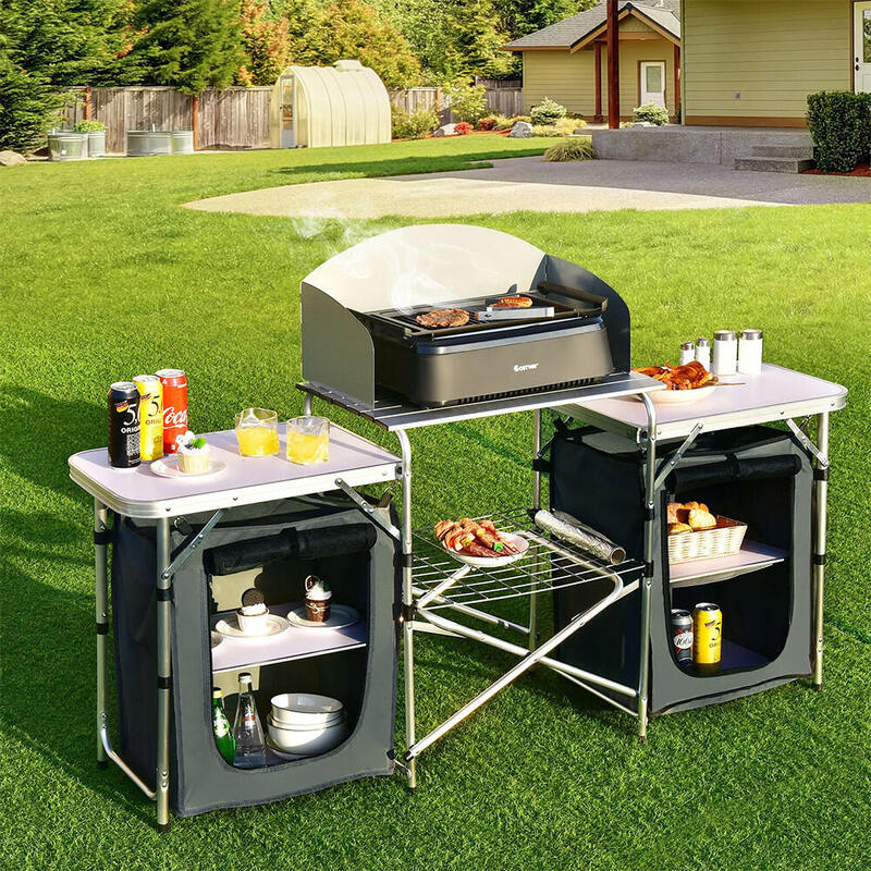 Bucătărie de camping pliabilă cu sistem de depozitare