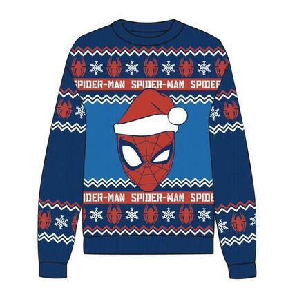Pull de Noël Spiderman pour enfant, en maille douce à motifs bleus