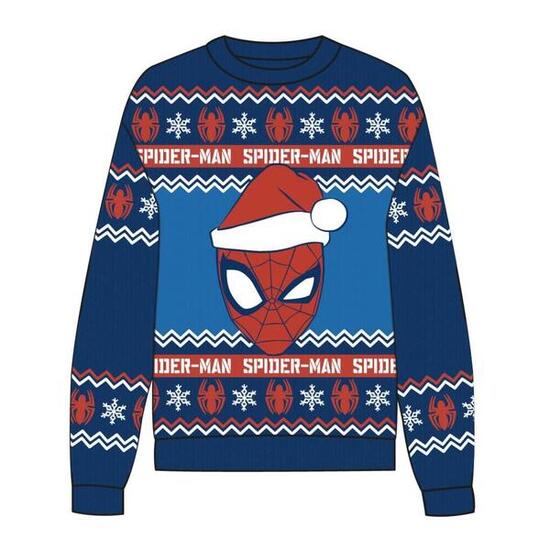 Pull de Noël Spiderman pour enfant, en maille douce à motifs bleus