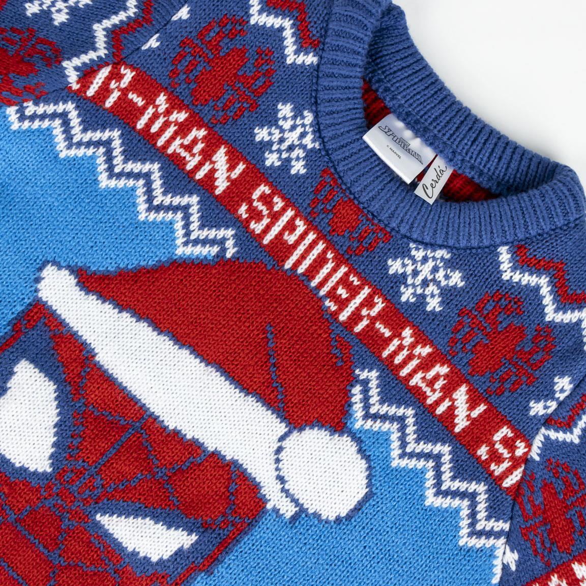 Pull de Noël enfant Spiderman en maille douce bleu marine 3/5
