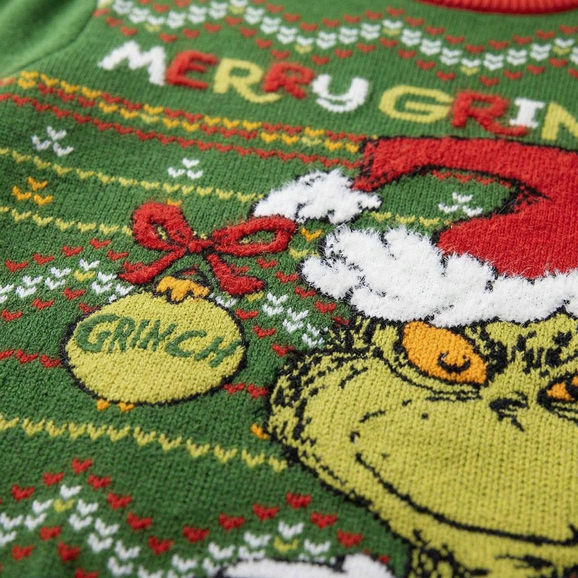 Pull de Noël adulte Le Grinch Tricot doux vert et rouge 3/6