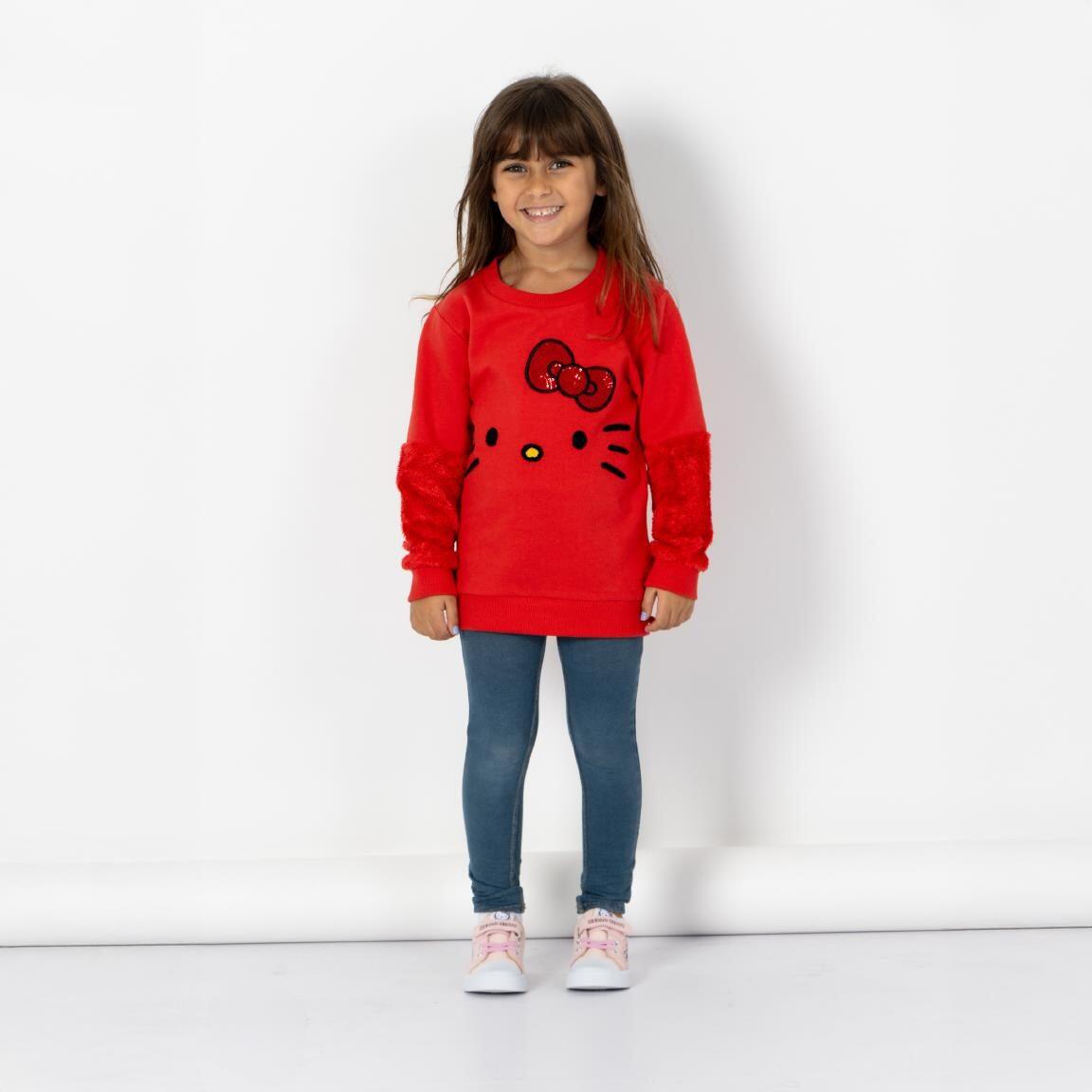 Felpa per bambini Hello Kitty in morbido cotone con maniche in peluche rosse 3/5