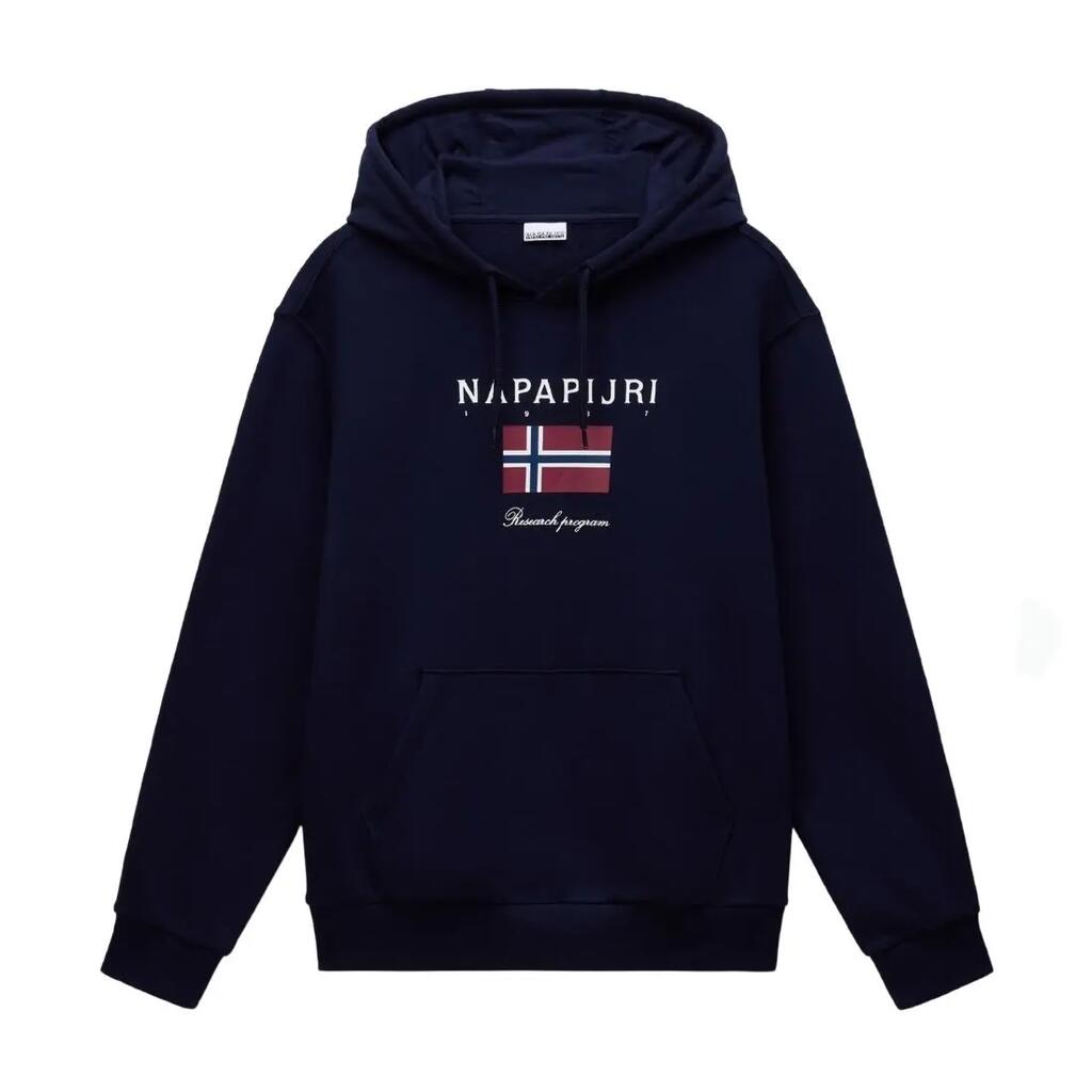 NAPAPIJRI Men’s Navy Cotton Sweatshirt with Hood and Kangaroo Pocket