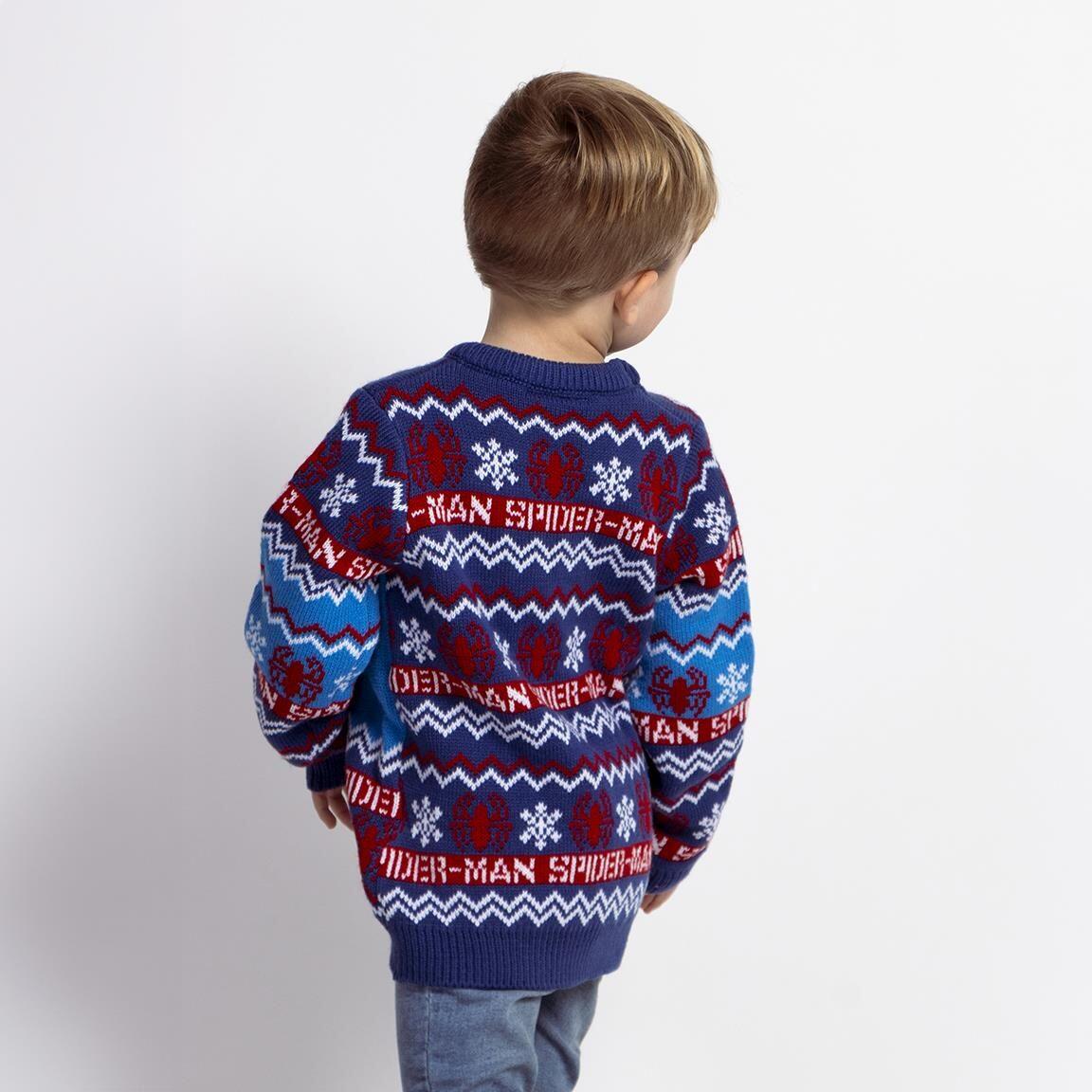 Pull de Noël Spiderman pour enfant, en maille douce à motifs bleus 5/5