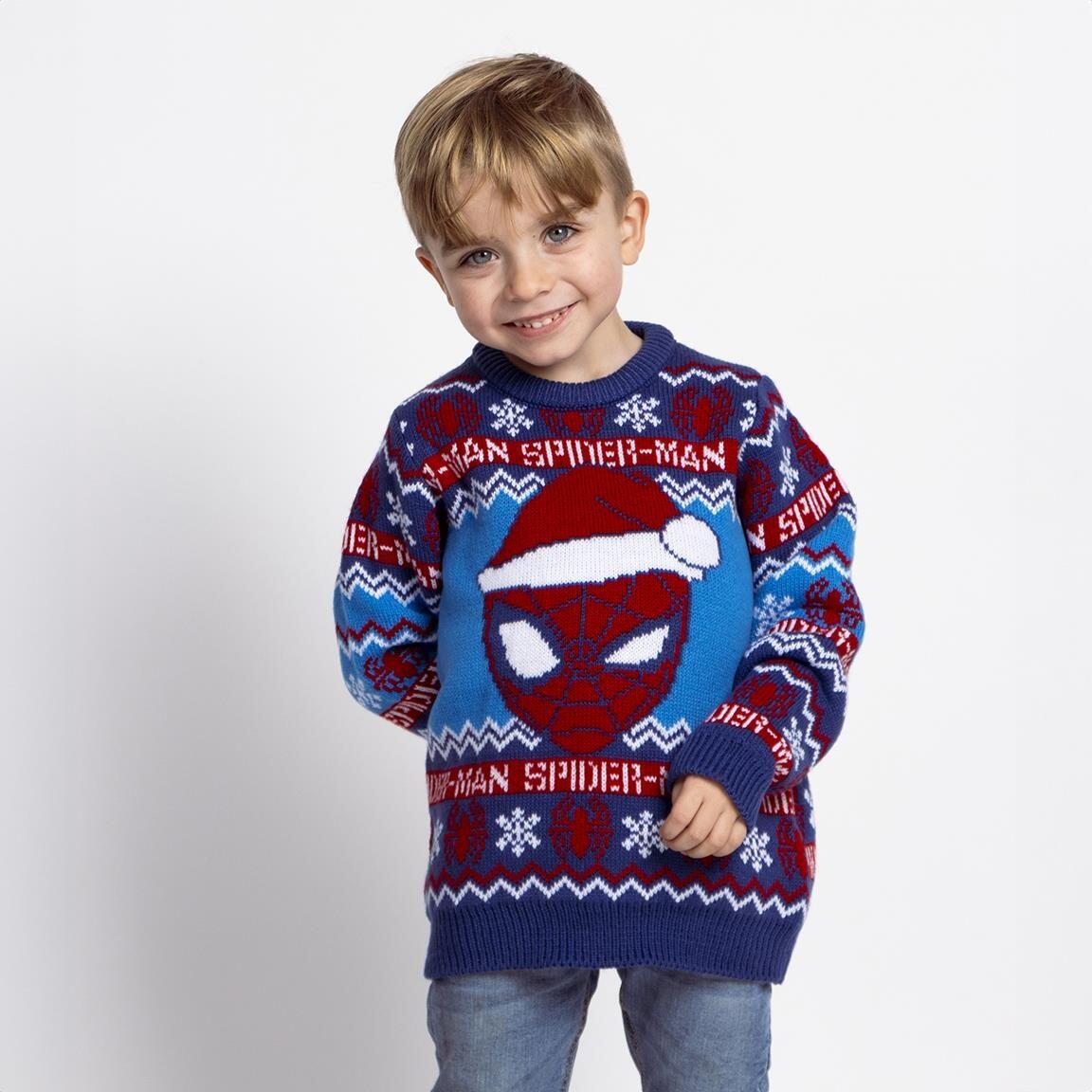 Pull de Noël Spiderman pour enfant, en maille douce à motifs bleus 4/5