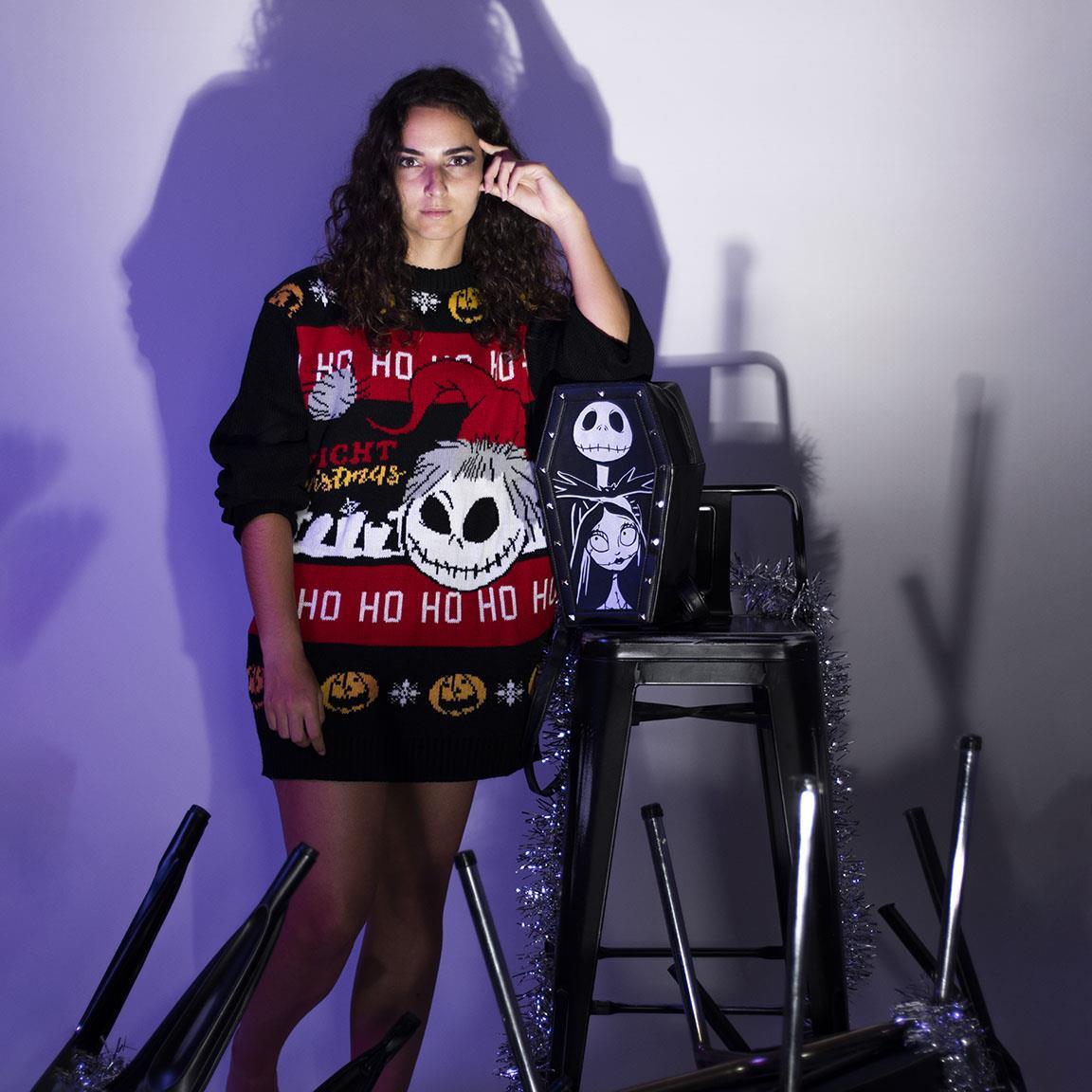 Maglione natalizio da adulto a maglia morbida, nero e rosso, ispirato a 3/3