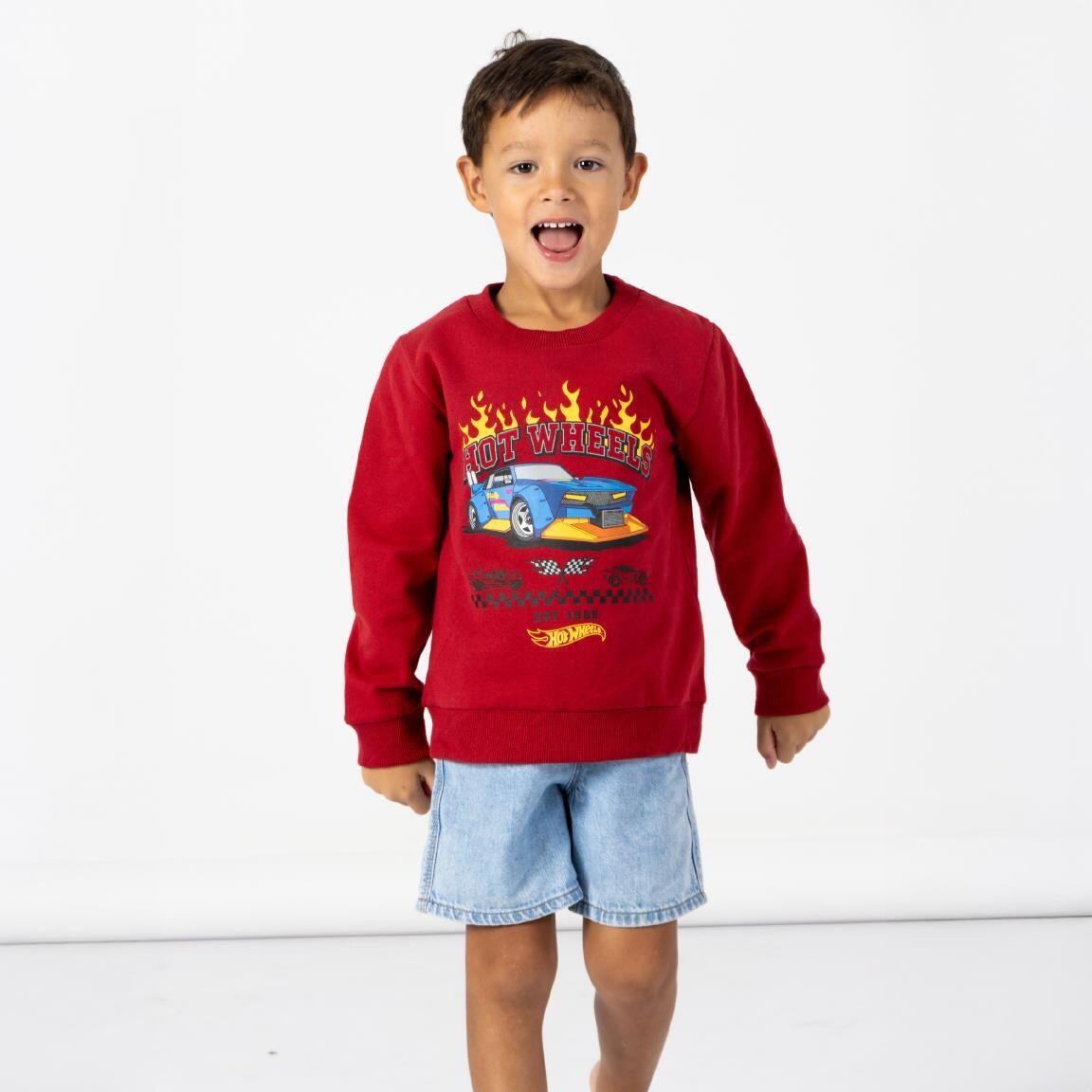 Moletom infantil Hot Wheels em algodão macio com interior escovado vermelho 5/5