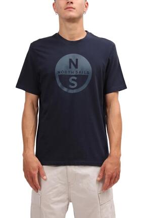 T-shirt - Vêtement de sport - Homme - Coton, col rond - Blanc/Bleu marine