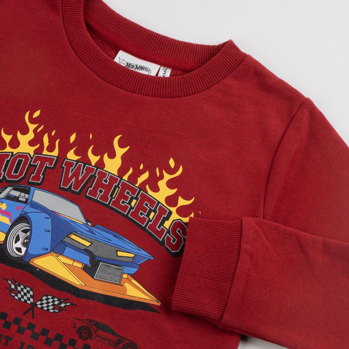 Felpa da bambino Hot Wheels in cotone con interno morbido, rosso scuro 3/5