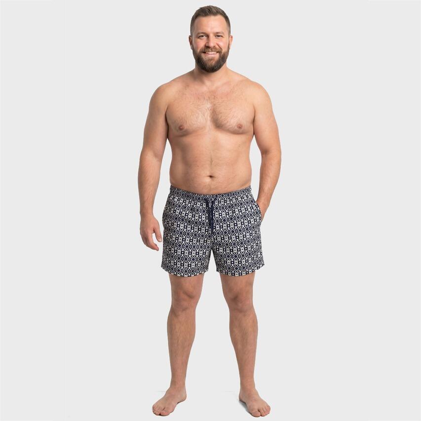 Heren Zwemshort Plus Size Shell AOP Zwart & Wit Zwart/wit 4/5