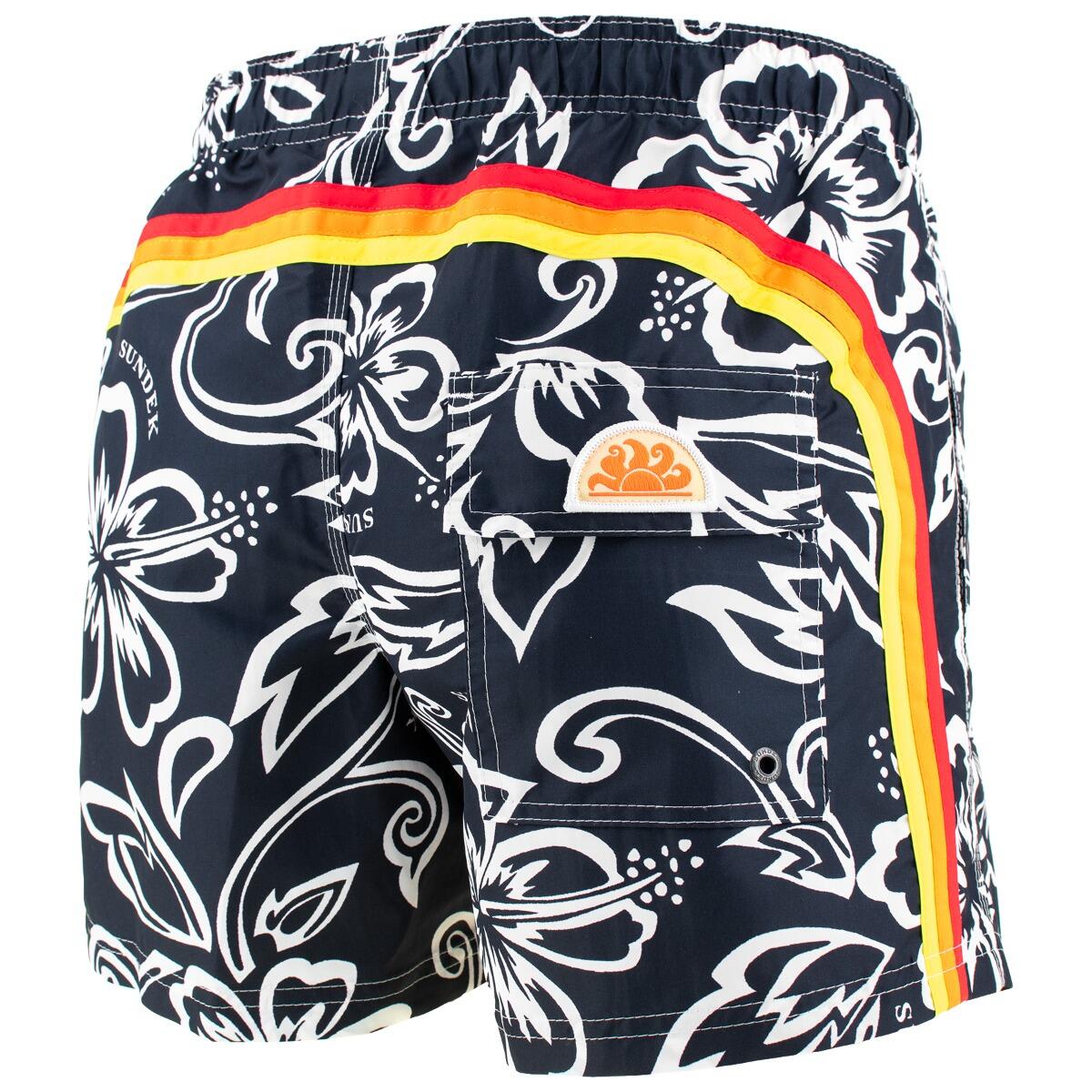 Heren Elastic Waist Zwemshort Floral Blauw & Wit Multi 7/7