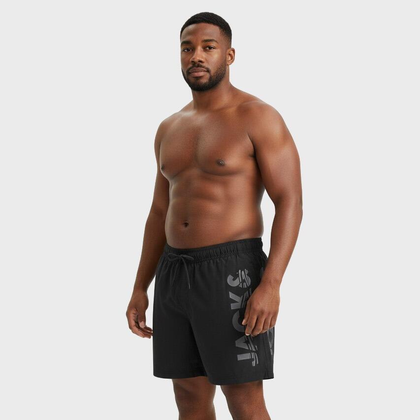 Heren Plus Size Zwemshort Wave Logo Zwart 2/5