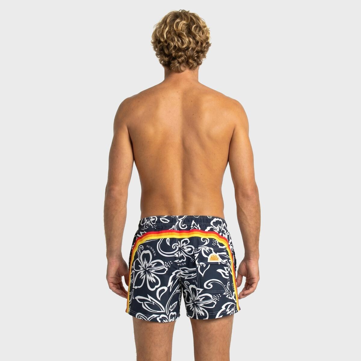 Heren Elastic Waist Zwemshort Floral Blauw & Wit Multi 4/7