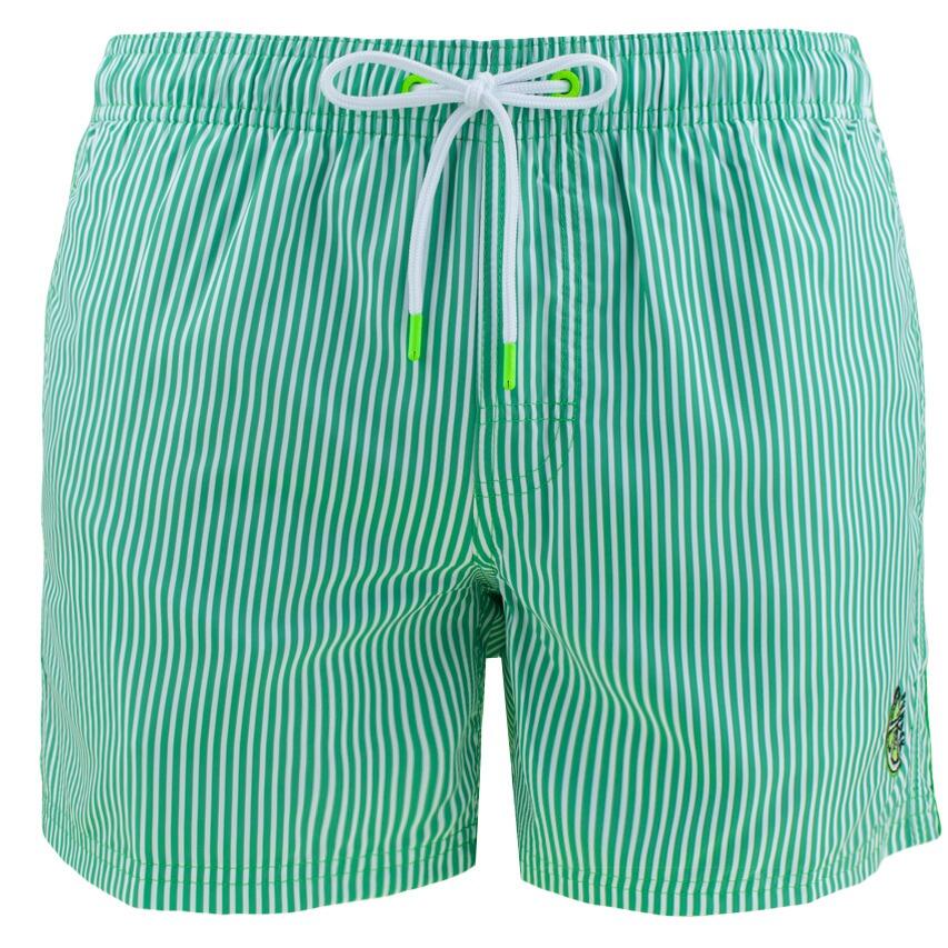 Heren Elastic Waist Zwemshort Stripes Groen & Wit Multi 7/7