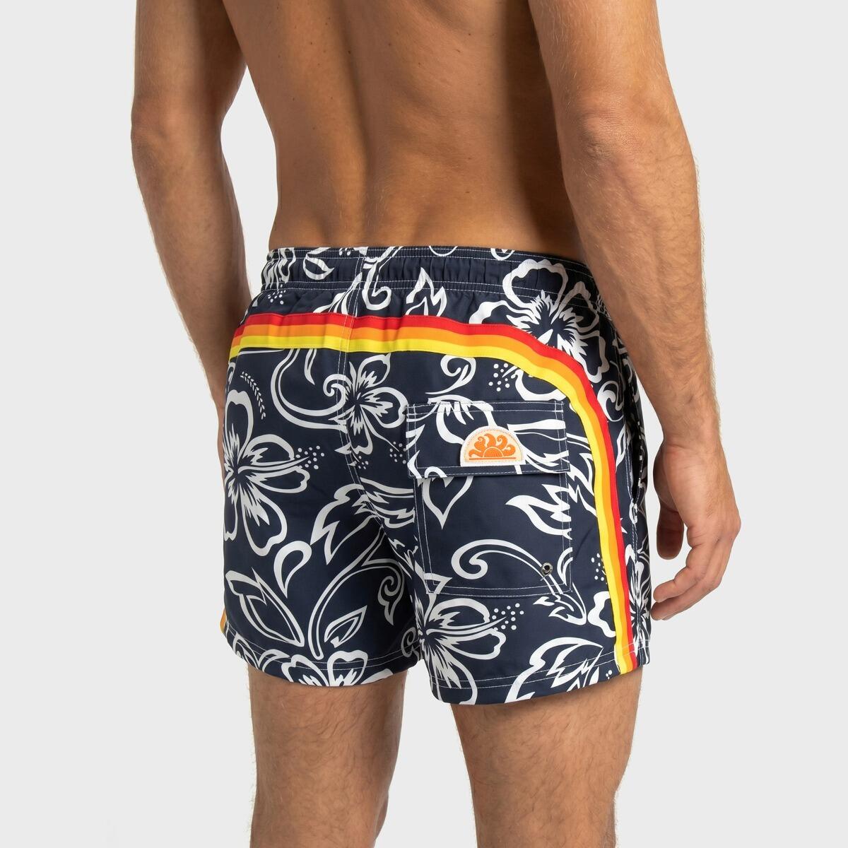 Heren Elastic Waist Zwemshort Floral Blauw & Wit Multi 3/7