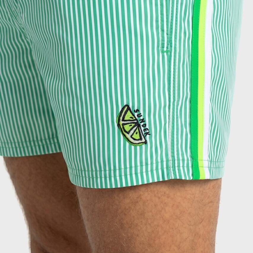 Heren Elastic Waist Zwemshort Stripes Groen & Wit Multi 6/7