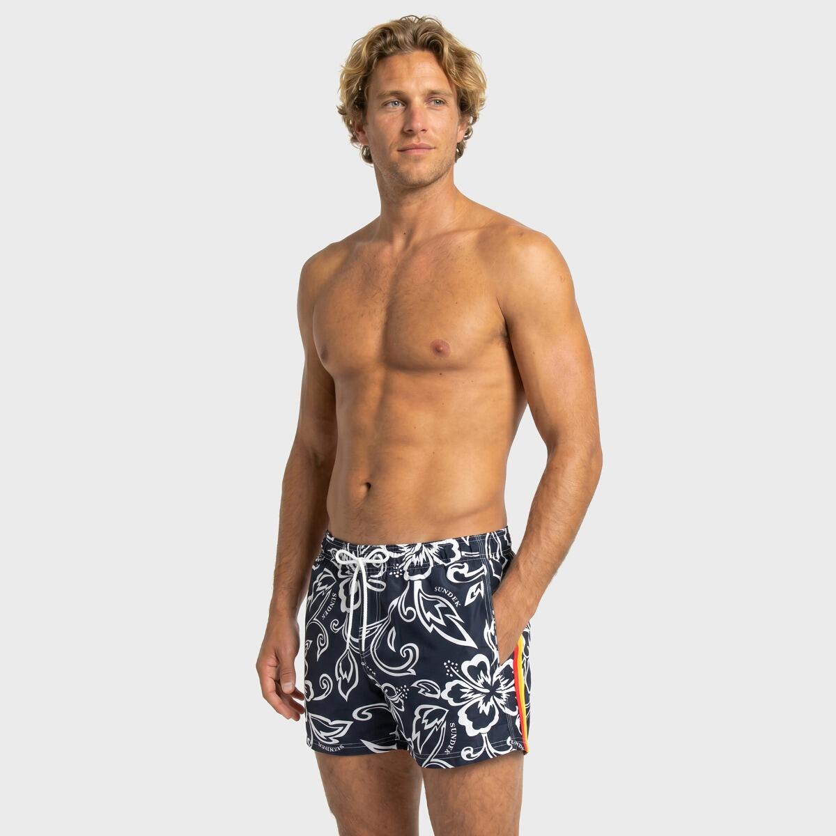 Heren Elastic Waist Zwemshort Floral Blauw & Wit Multi 2/7