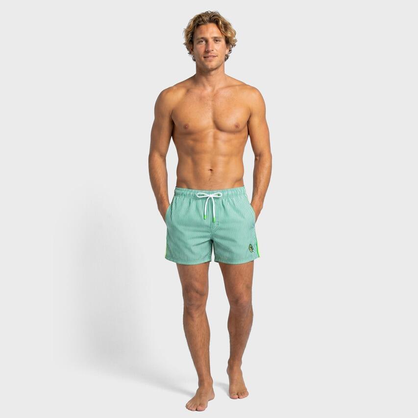 Heren Elastic Waist Zwemshort Stripes Groen & Wit Multi 4/7