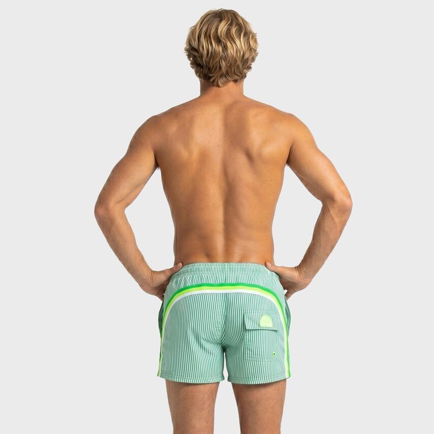Heren Elastic Waist Zwemshort Stripes Groen & Wit Multi 3/7