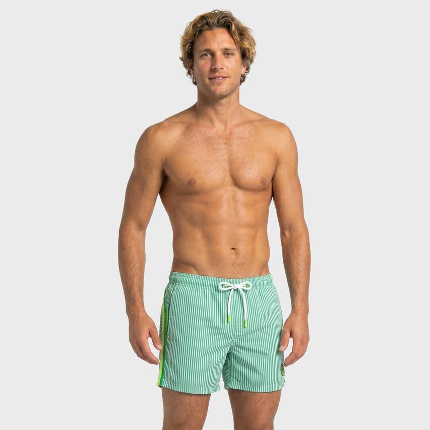 Heren Elastic Waist Zwemshort Stripes Groen & Wit Multi 2/7