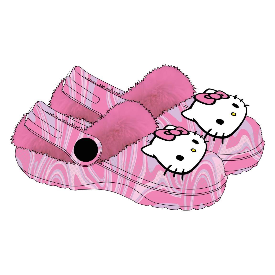 Zapatillas de Casa Zueco Infantil Hello Kitty con Borreguillo Rosas 4/4
