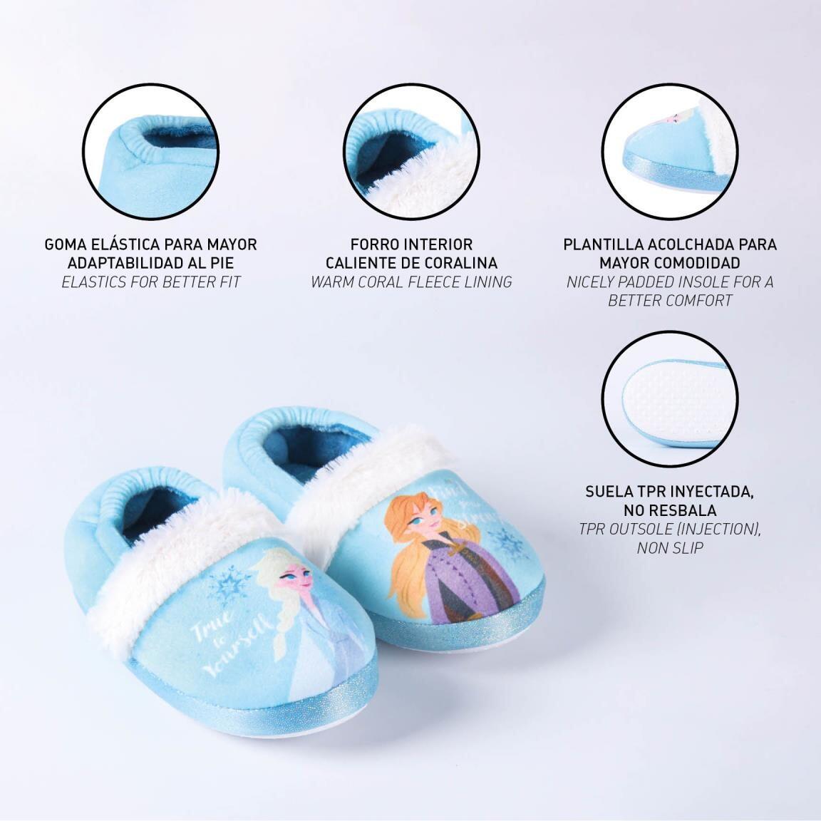 Frozen II Kinderpantoffeln im französischen Stil mit rutschfester Sohle, Blau 5/7