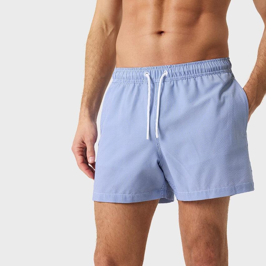 Heren Zwemshort Seersucker Stripes Blauw & Wit II Multi 3/7