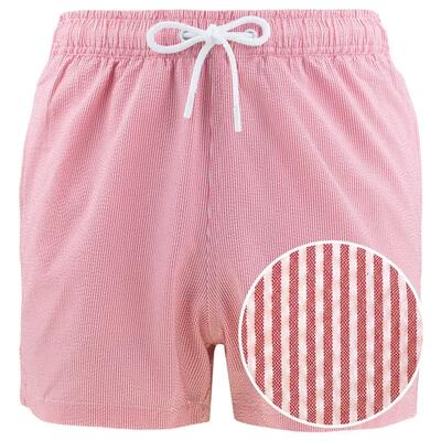 Heren zwemshort seersucker stripes rood & wit multi