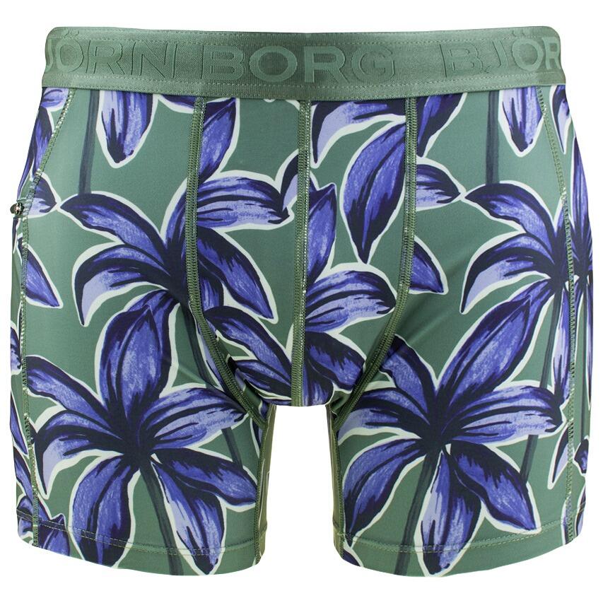 Heren Rits Zwemboxer Stretch Flowers Groen & Blauw 6/7