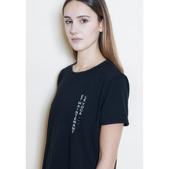 T-shirt manches courtes, noir, 100% coton italien, imprimé poitrine