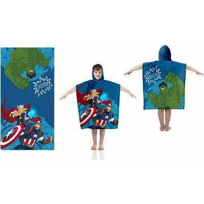 Kinderbadponcho van katoen met capuchon avengers blauw