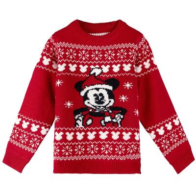 Maglione natalizio per bambini con Topolino e scollo rotondo rosso