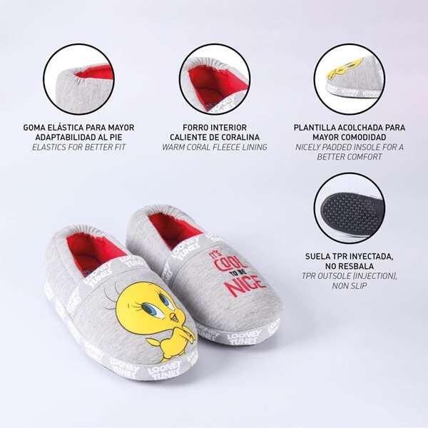 Zapatillas de Casa Francesita Infantil Looney Tunes Antideslizantes Grises 6/7