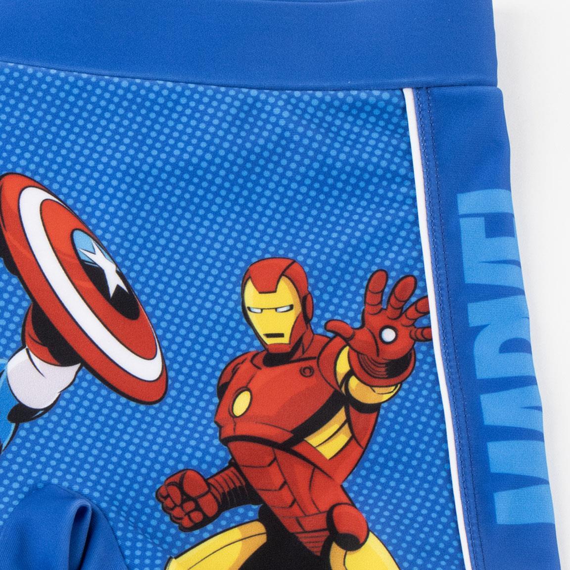 Calção de banho boxer infantil dos Vingadores, em poliéster e elastano, de 3/4