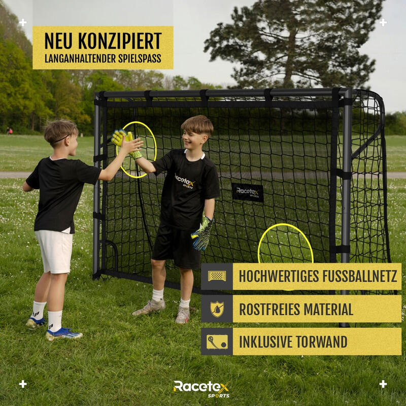 RACETEX Goal Black – Schwarzes Stahl-Fußballtor mit abnehmbarer Torwand 4/5