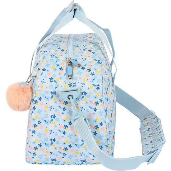 Bolsa de ombro infantil Moos, reciclada, com estampa floral, bolsos e zíper. 3/3