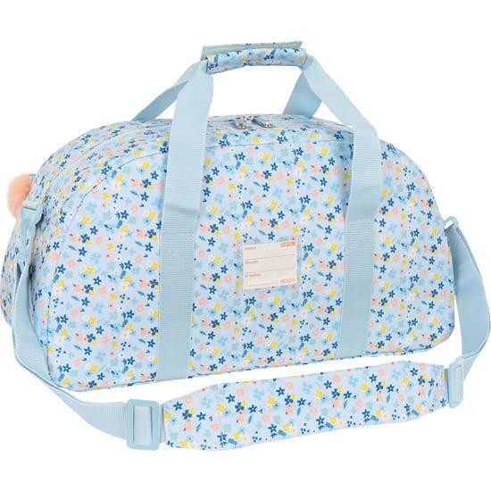 Bolsa de ombro infantil Moos, reciclada, com estampa floral, bolsos e zíper. 2/3