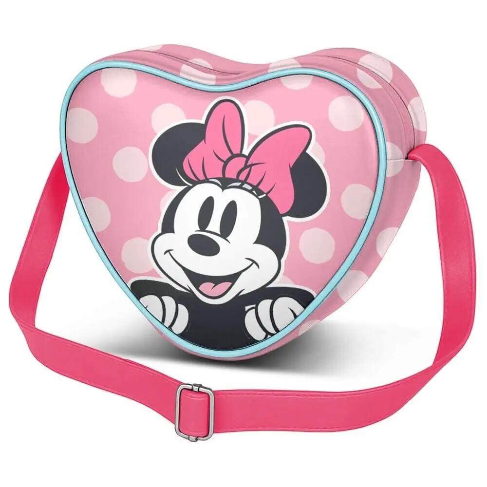 Bolsa de ombro infantil em formato de coração da Minnie Mouse com laço rosa 3/5