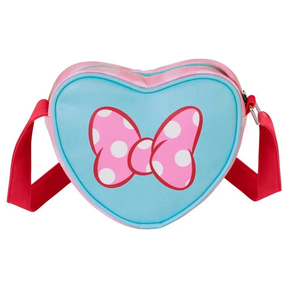 Bolsa de ombro infantil em formato de coração da Minnie Mouse com laço rosa 4/5