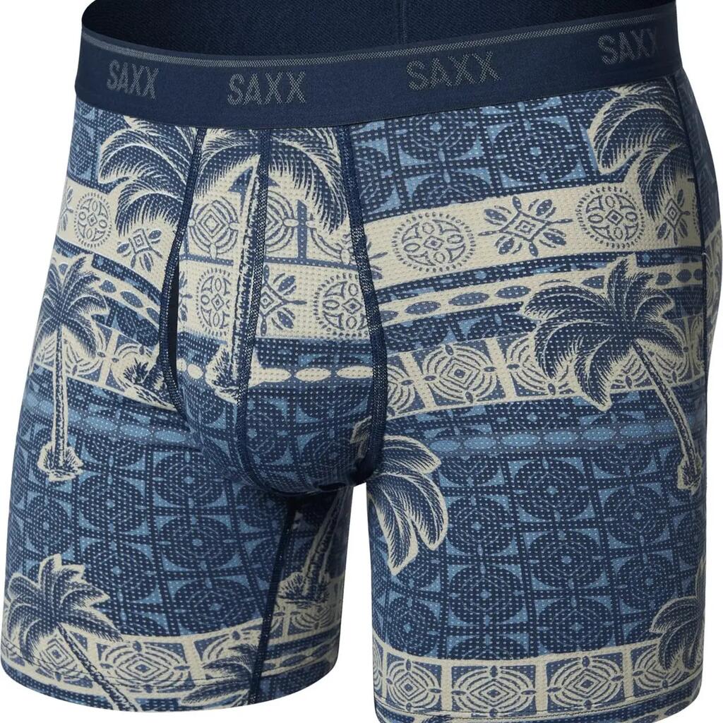 Saxx Quest Quick-Dry Mesh Brief Fly Boxer Shorts, Blue/Beige, Men's