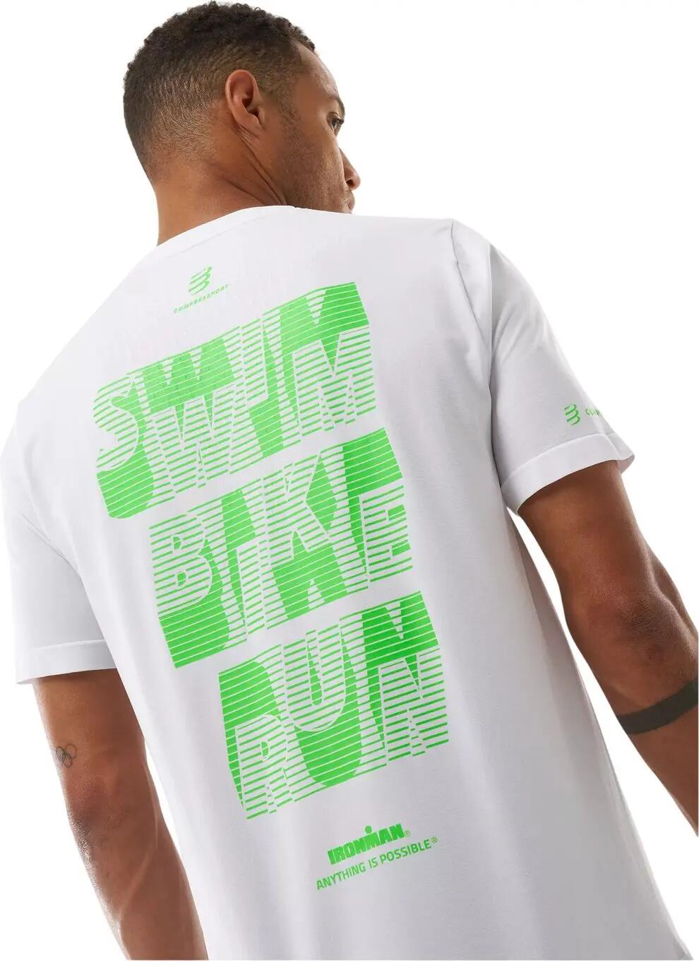 Compressport Ironman 2026-trainings-T-shirt, wit/groen 3/5