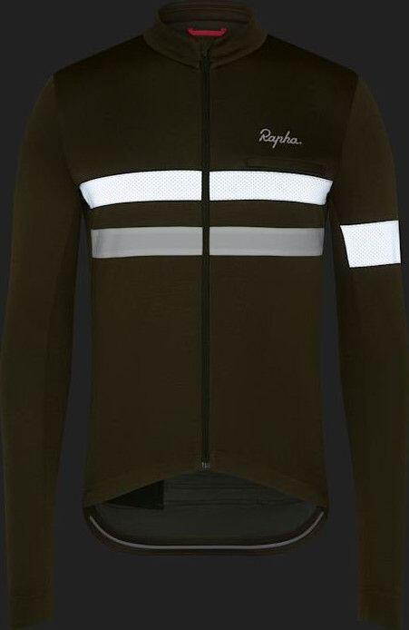 Maillot manches longues Rapha Brevet Jersey Kaki/Blanc Homme 3/4
