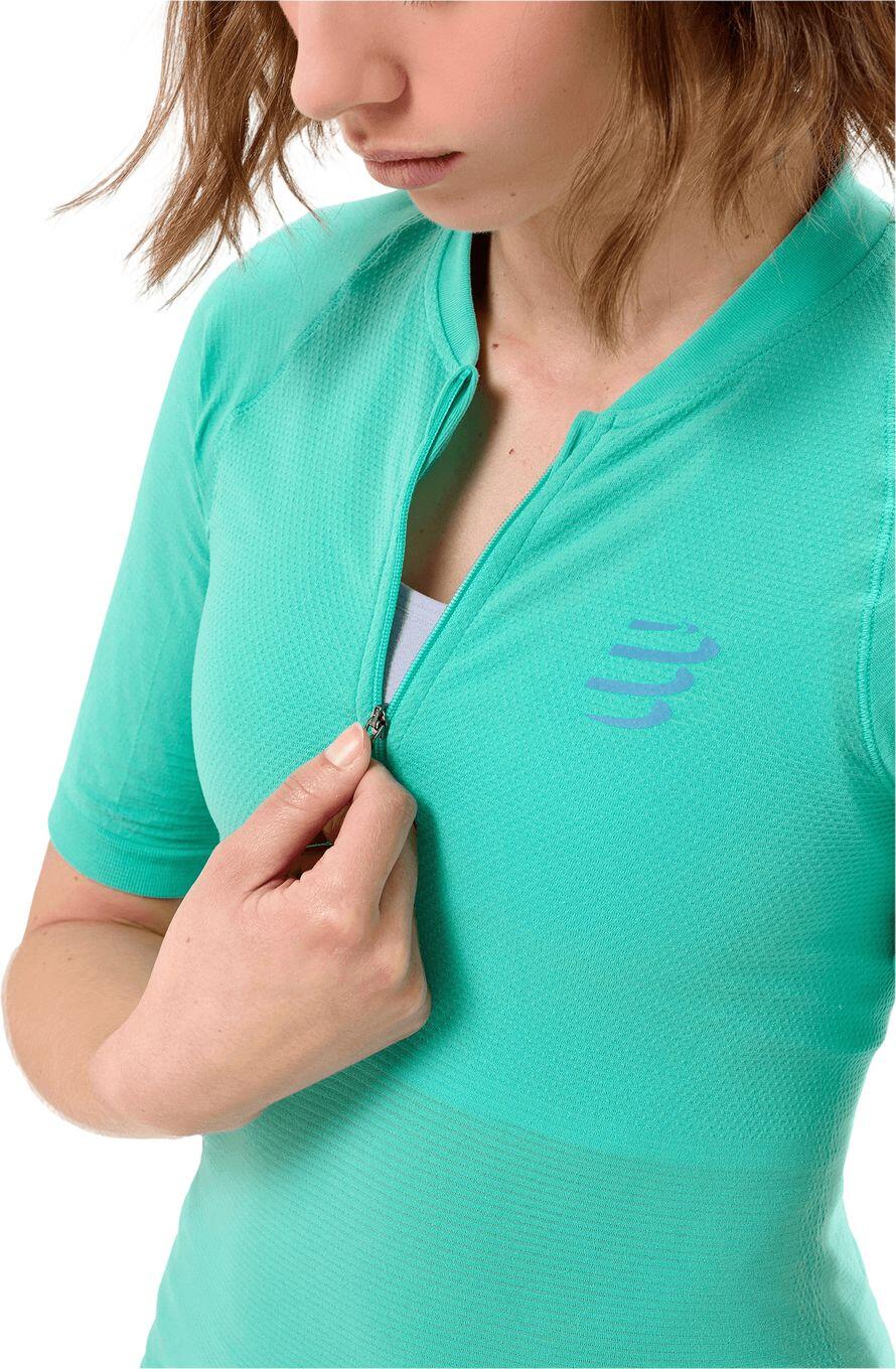 Maglia a maniche corte Compressport Trail Racing Postural blu da donna 3/4