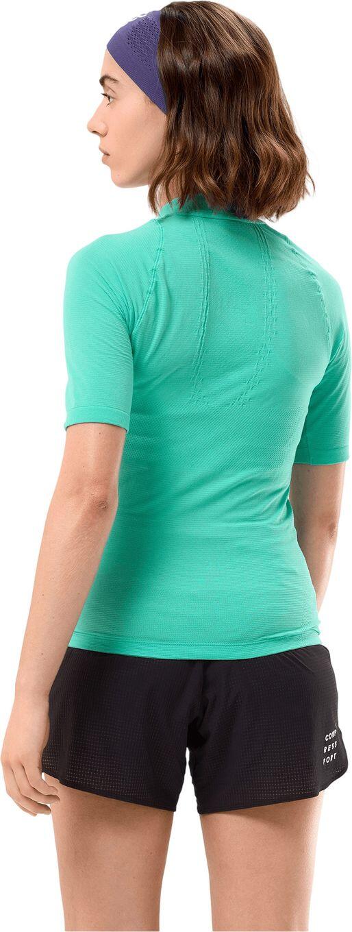 Maglia a maniche corte Compressport Trail Racing Postural blu da donna 2/4