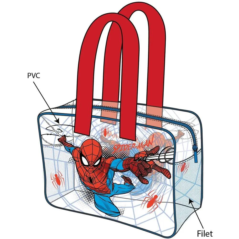 Bolsa de praia infantil do Homem-Aranha em PVC transparente com zíper azul. 2/3