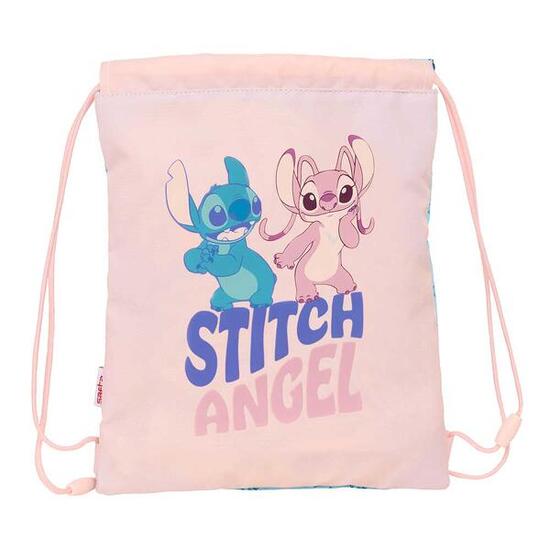 Sac à cordon plat pour enfant Stitch Ohana avec poche intérieure, rose