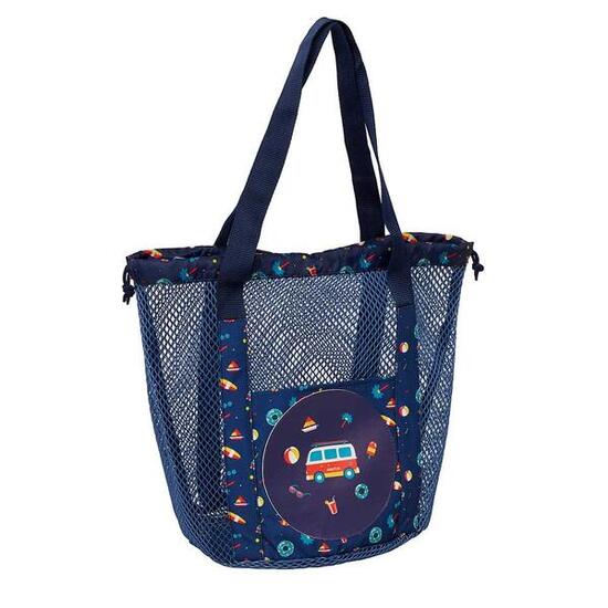 Sac de plage enfant en filet avec poche avant, bleu marine