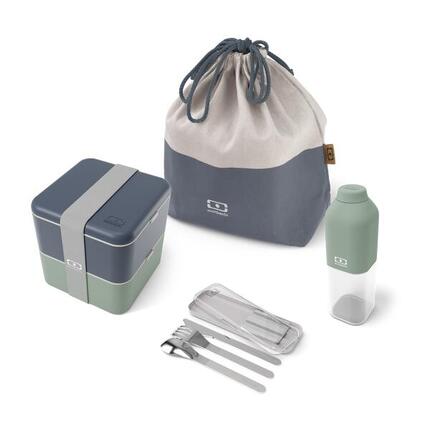 Lunchbox set 2x850ml - 1,7L groen/zwart met accessoires|Volwassenen|Kantoor